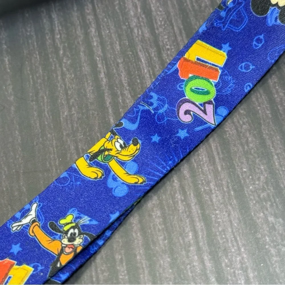 2011 Disney Blue Pin Trading Lanyard with Characters & Detachable Ring